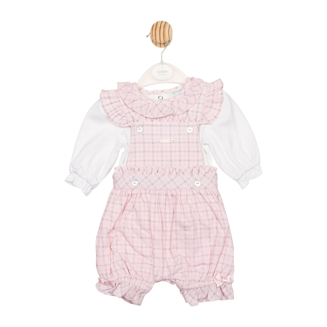 Mintini Baby Girls Pink and Grey Romper Set