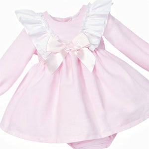 Wee Me Baby Girls Pink Frill Sleeve Dress