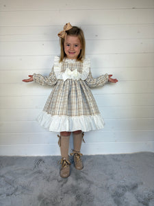 Ceyber Girls Tan Check Dress