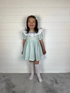 Ceyber Girls Mint Smocked Frill Collar Dress