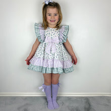 Load image into Gallery viewer, Ceyber Girls Lilac Floral Gingham Dress