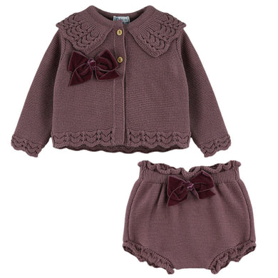 Dulce De Fresa Baby Girls Plum Knit Set