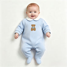 Load image into Gallery viewer, Kleo Kids Blue Ribbed Teddy Bear Babygrow