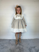 Load image into Gallery viewer, Ceyber Girls Tan Check Dress