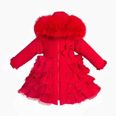 Wee Me Red Ruffle Bow Front Coat