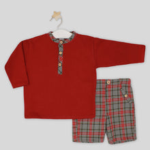 Load image into Gallery viewer, Rapife Boys Burgundy And Grey Check Short Set