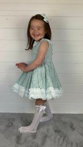 Ceyber Girls Mint Love Heart Frill Trim Dress