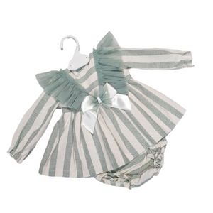 Ceyber Baby Girls Sage Lace Shoulder Stripe Dress