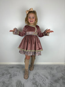 Ceyber Dusky Pink Velvet Side Bow Dress