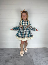 Load image into Gallery viewer, Ceyber Girls Double Bow Green and Tan Dress