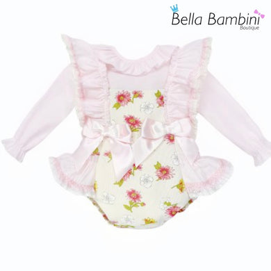 Wee Me Baby Girls Pink and Cream Floral Romper Set