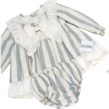 Load image into Gallery viewer, Ceyber Baby Girls Cream and Grey Stripe Dress