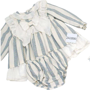 Ceyber Baby Girls Cream and Grey Stripe Dress