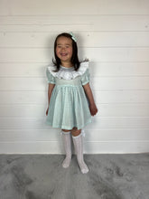 Load image into Gallery viewer, Ceyber Girls Mint Smocked Frill Collar Dress