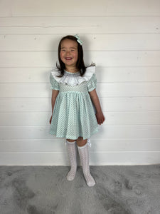 Ceyber Girls Mint Smocked Frill Collar Dress