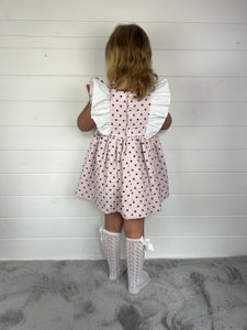 Ceyber Girls Pink Polka Frill Shoulder Dress
