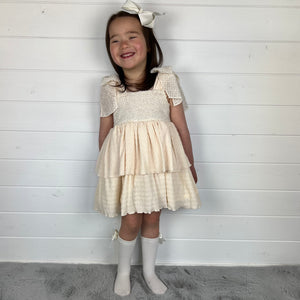 Ceyber Girls Cream Bow Shoulder Dress