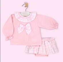 Load image into Gallery viewer, Rapife Baby Girls Pink Check Bow Skirted Jam Set