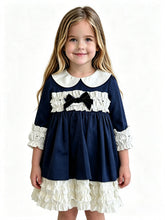 Load image into Gallery viewer, Beau Kid Girls Navy Velvet Dress