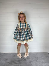 Load image into Gallery viewer, Ceyber Girls Double Bow Green and Tan Dress
