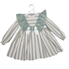 Load image into Gallery viewer, Ceyber Older Girls Sage Lace Shoulder Stripe Dress