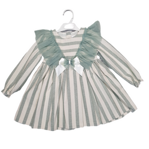 Ceyber Older Girls Sage Lace Shoulder Stripe Dress