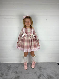 Ceyber Girls Double Bow Cream and Pink Dress