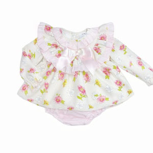 Wee Me Baby Girls Pink and Cream Frill Jam Set