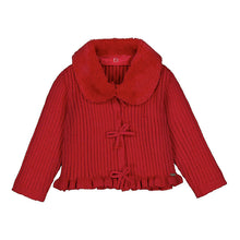Load image into Gallery viewer, Mayoral Girls Red Faux Fur Collar Cardigan