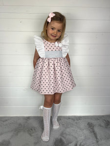 Ceyber Girls Pink Polka Frill Shoulder Dress