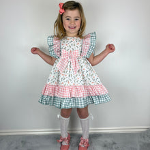 Load image into Gallery viewer, Ceyber Girls Peach Floral Gingham Dress
