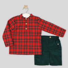 Load image into Gallery viewer, Rapife Boys Green And Red Tartan Short Set