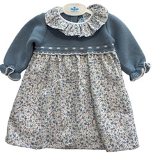Load image into Gallery viewer, Sardon Baby Girls Blue Floral Half Knit Dress