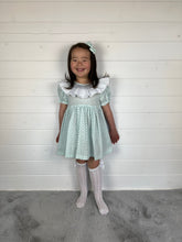 Load image into Gallery viewer, Ceyber Girls Mint Smocked Frill Collar Dress