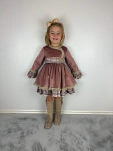 Ceyber Dusky Pink Velvet Side Bow Dress