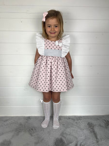 Ceyber Girls Pink Polka Frill Shoulder Dress
