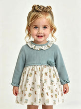 Load image into Gallery viewer, Sardon Baby Girls Green Forest Animals Half Knit Dress