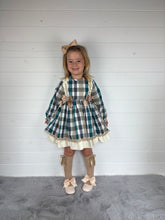 Load image into Gallery viewer, Ceyber Girls Double Bow Green and Tan Dress