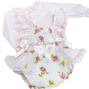 Wee Me Baby Girls Pink and Cream Floral Romper Set