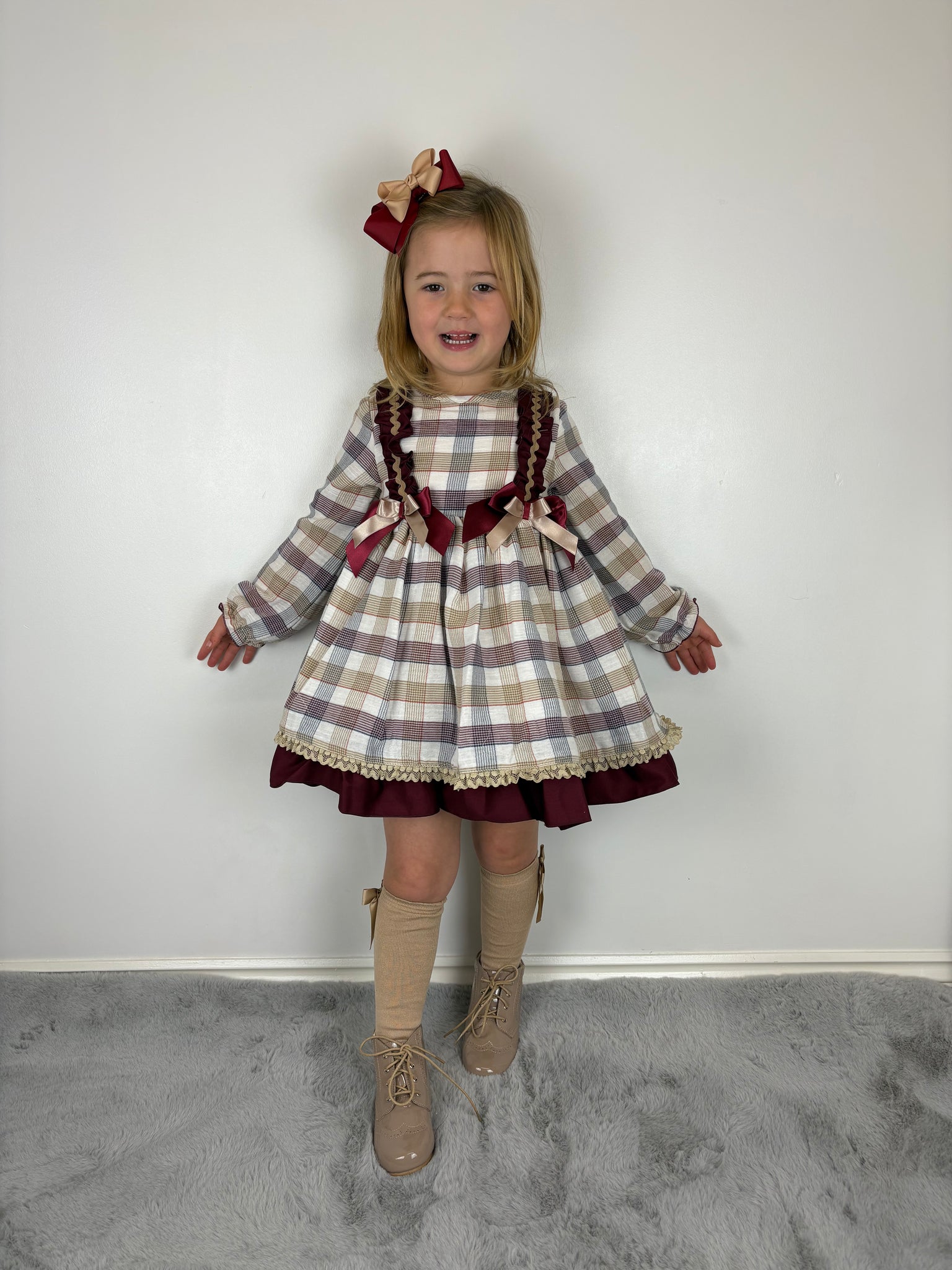 Ceyber Burgundy & Tan Dress Bella Bambini Ceyber Burgundy & Tan Dress Bella Bambini