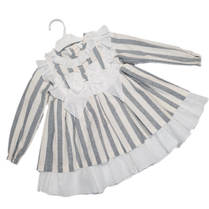 Ceyber Older Girls Cream and Grey Stripe Dress