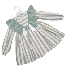 Load image into Gallery viewer, Ceyber Older Girls Sage Lace Shoulder Stripe Dress