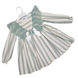 Ceyber Older Girls Sage Lace Shoulder Stripe Dress