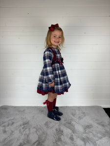 Ceyber Girls Double Bow Red and Navy Dress