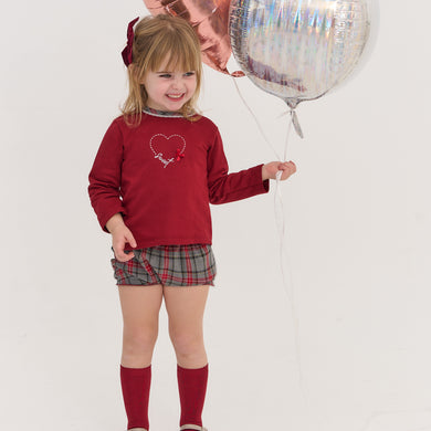 Rapife Baby Girls Burgundy And Grey Check Jam Set