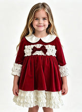 Load image into Gallery viewer, Beau Kid Girls Wine Velvet Dress