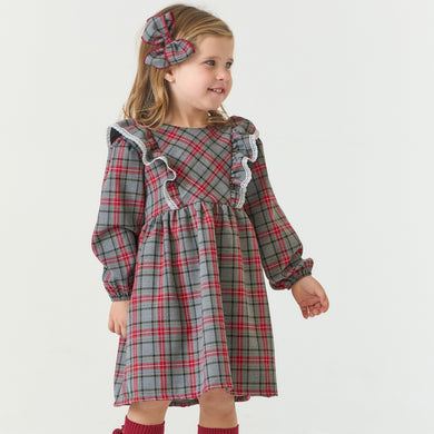 Rapife Girls Burgundy And Grey Check Dress