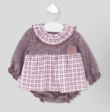 Load image into Gallery viewer, Rapife Baby Girls Dusty Purple Checked Pom Dress