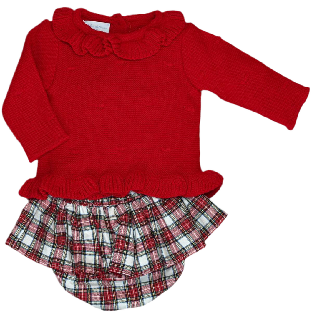 Dulce De Fresa Baby Girls Tartan Knit Jam Set
