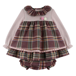 Baby Ferr Baby Girls Plum Check Dress